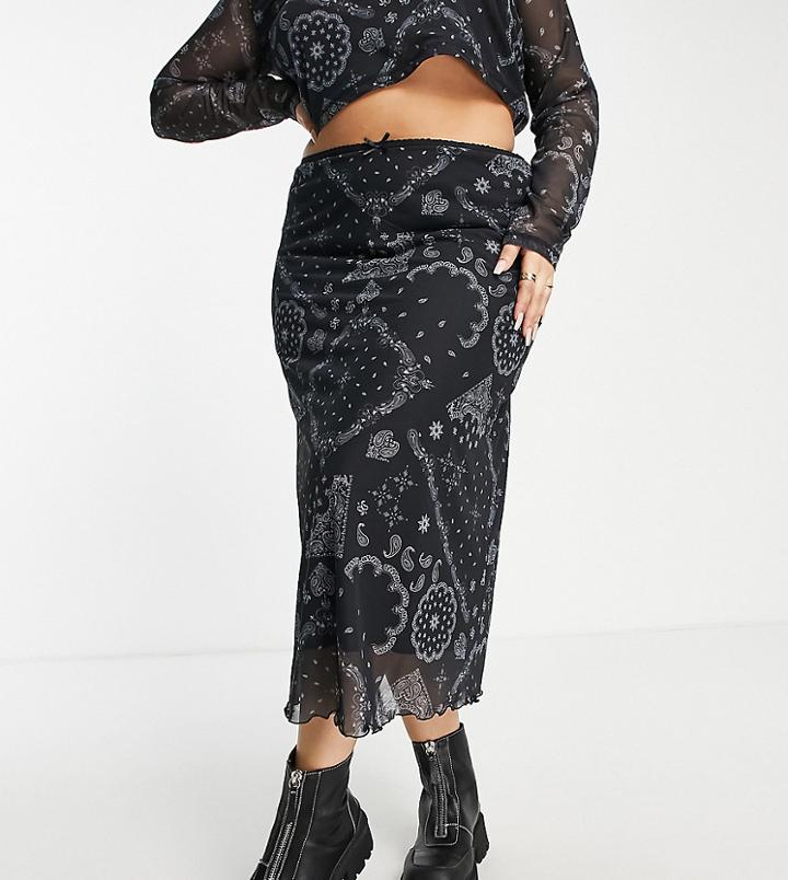 Reclaimed Vintage Inspired Plus Mesh Midi Skirt In Bandana Print-black