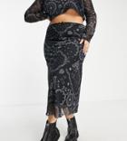 Reclaimed Vintage Inspired Plus Mesh Midi Skirt In Bandana Print-black