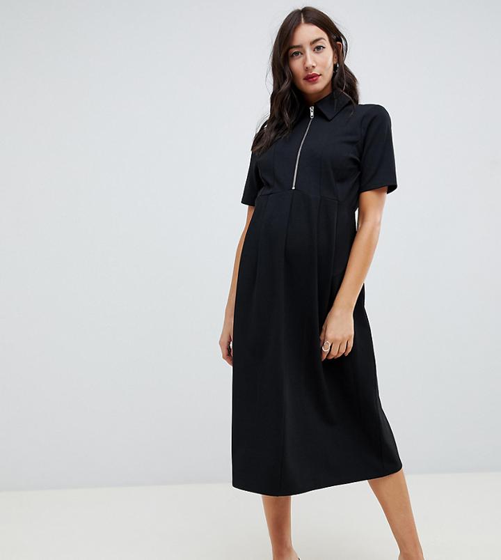 Asos Design Maternity Contrast Collar Soft Midi Dress - Black