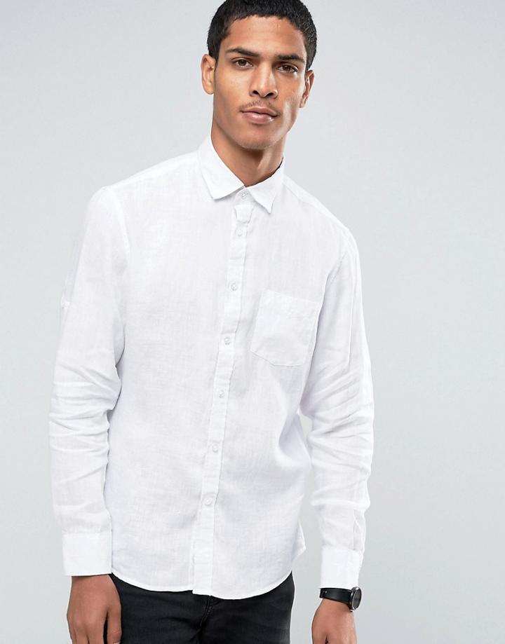Celio Regular Fit Linen Shirt With Pocket - White