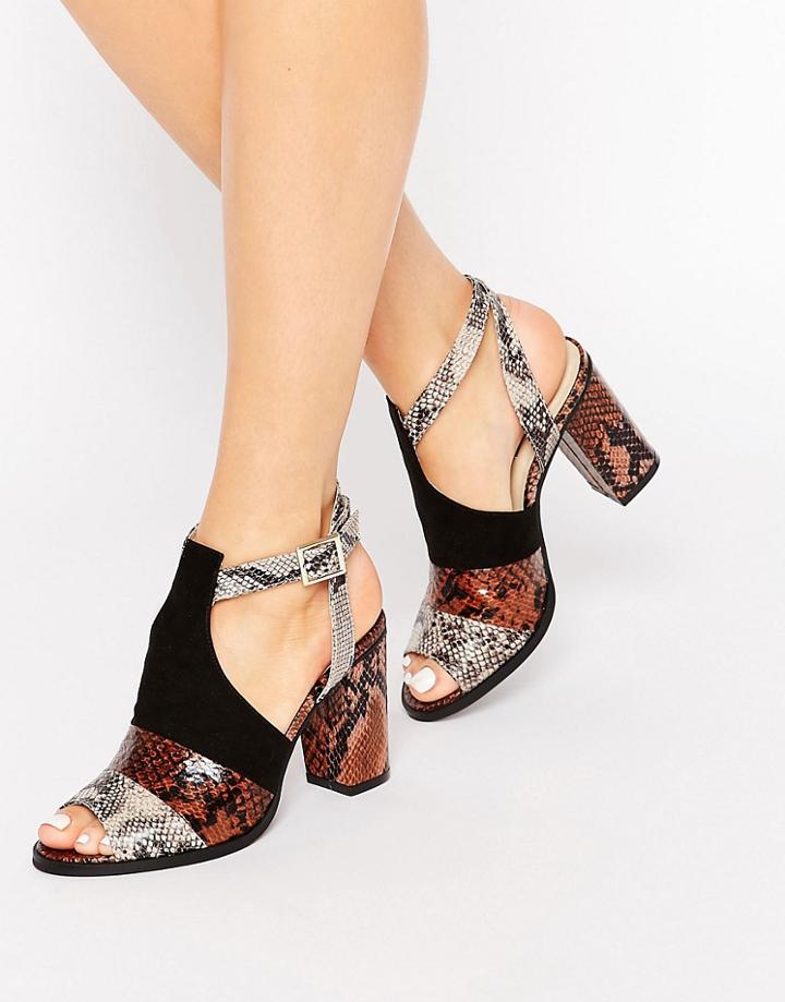 London Rebel Snake Print Block Heeled Sandals - Multi Snake