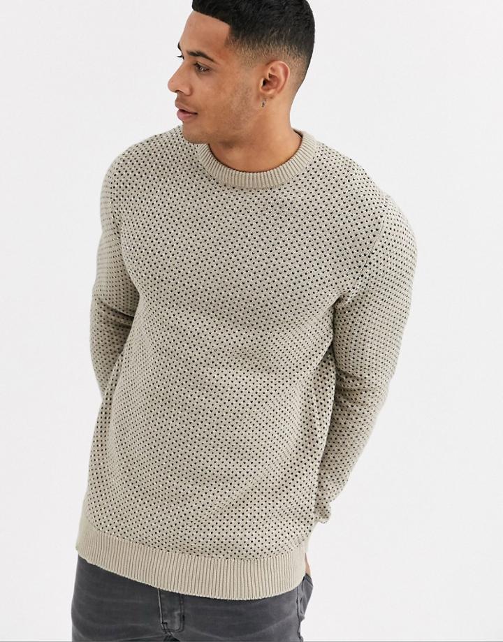 Only & Sons Pattern Crew Neck Sweater In Sand-tan