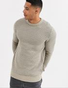 Only & Sons Pattern Crew Neck Sweater In Sand-tan