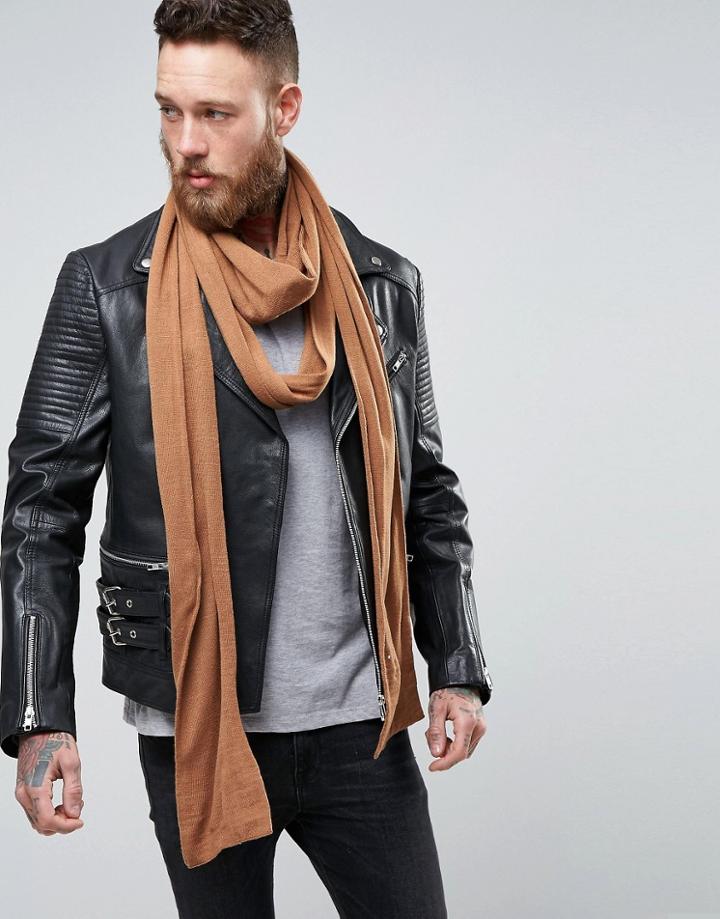 Asos Longline Scarf In Tobacco - Tan