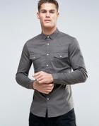 Asos Skinny Twill Shirt With Western Styling In Khaki - Green