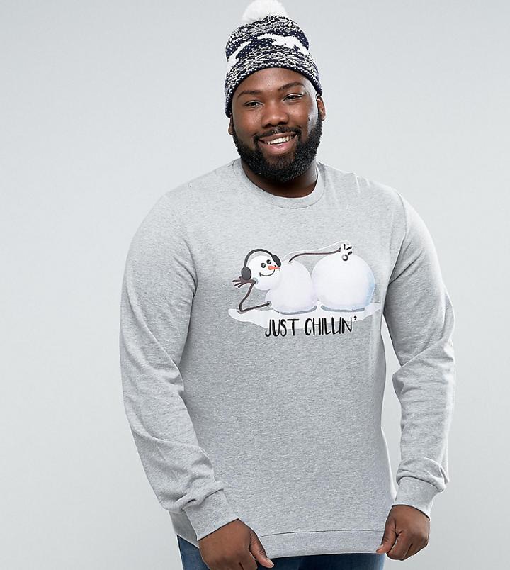 Threadbare Plus Holidays Snowman Sweat - Gray