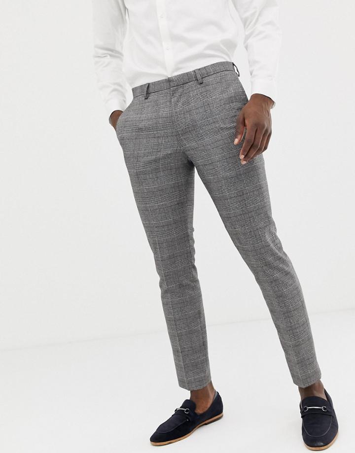 Burton Menswear Super Skinny Fit Suit Pants In Window Pane Check In Red And Greay - Red