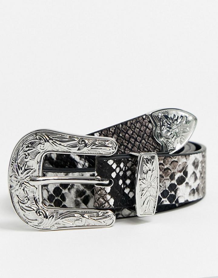 Asos Edition Western Belt In Faux Snakeskin-multi
