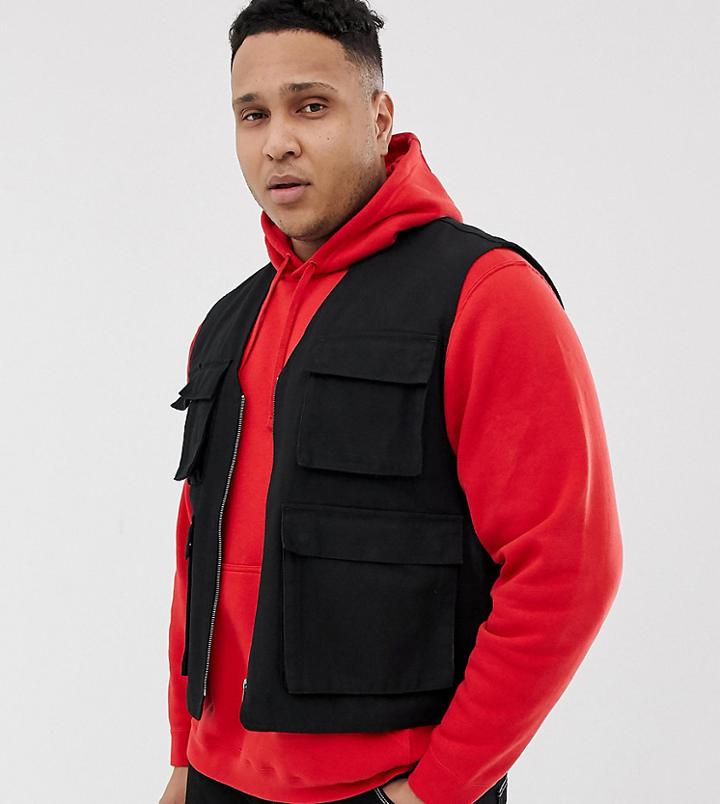 Asos Design Plus Utility Vest In Black - Black