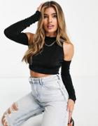 Asos Design Racer Top With Long Sleeves And Cold Shoulder In Black