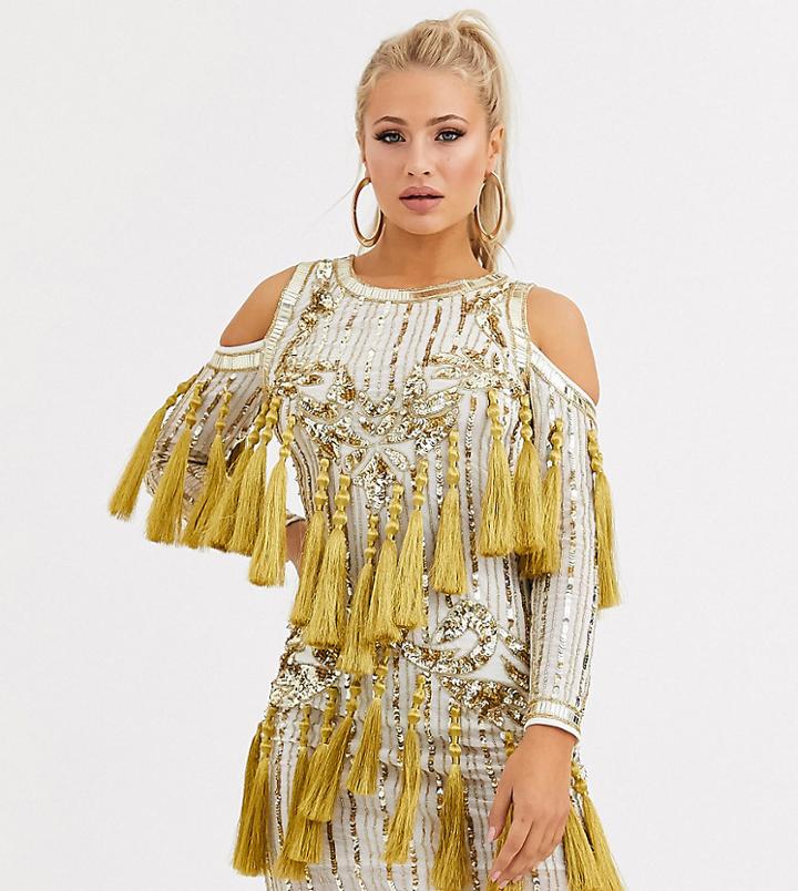 Starlet Embellished Mini Dress With Tassle Detail In White