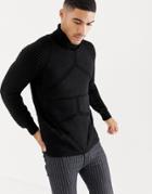 G-star Suzaki Pro Ribbed Knit Roll Neck Sweater In Black - Black