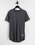 Jack & Jones Essentials Organic Cotton Longline Curve Hem T-shirt In Gray-grey