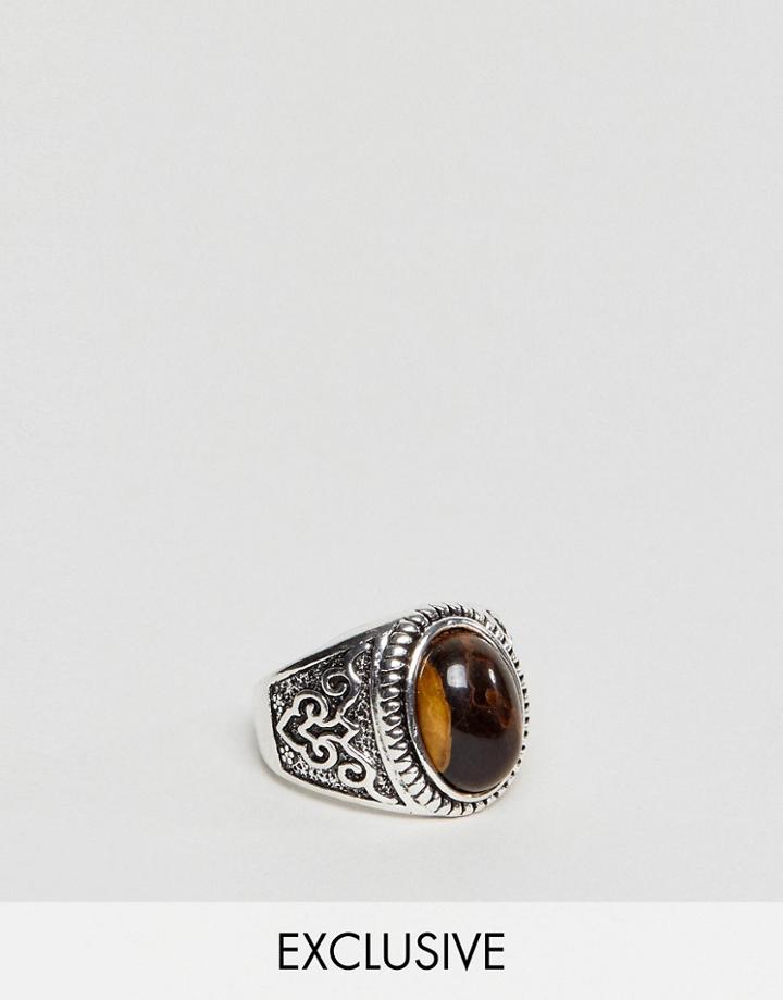 Reclaimed Vintage Inspired Ring With Tigers Eye Stone - Silver