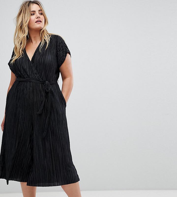 New Look Plus Plisse Jumpsuit - Black