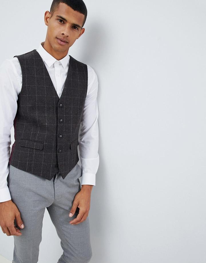 Burton Menswear Slim Vest In Brown Check - Brown