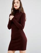 Brave Soul Roll Neck Sweater Dress - Red