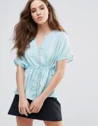 Vero Moda Liana Drawstring Waist Top - Blue