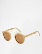 Asos Round Sunglasses With Metal Nose Bar In Nude And Rose Gold - Nude