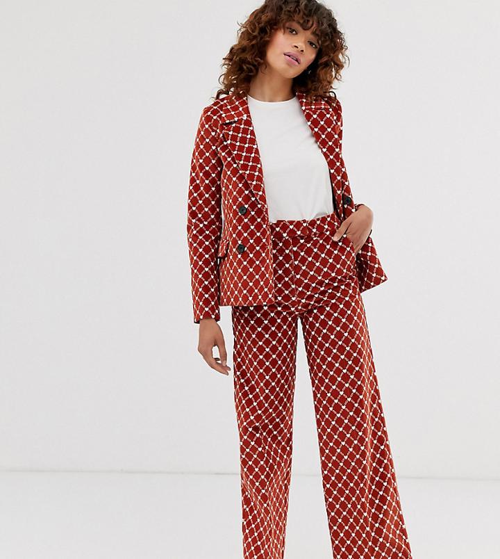 Monki Heart Chain Print Cord Straight Leg Two-piece Pants In Rust-brown