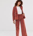 Monki Heart Chain Print Cord Straight Leg Two-piece Pants In Rust-brown