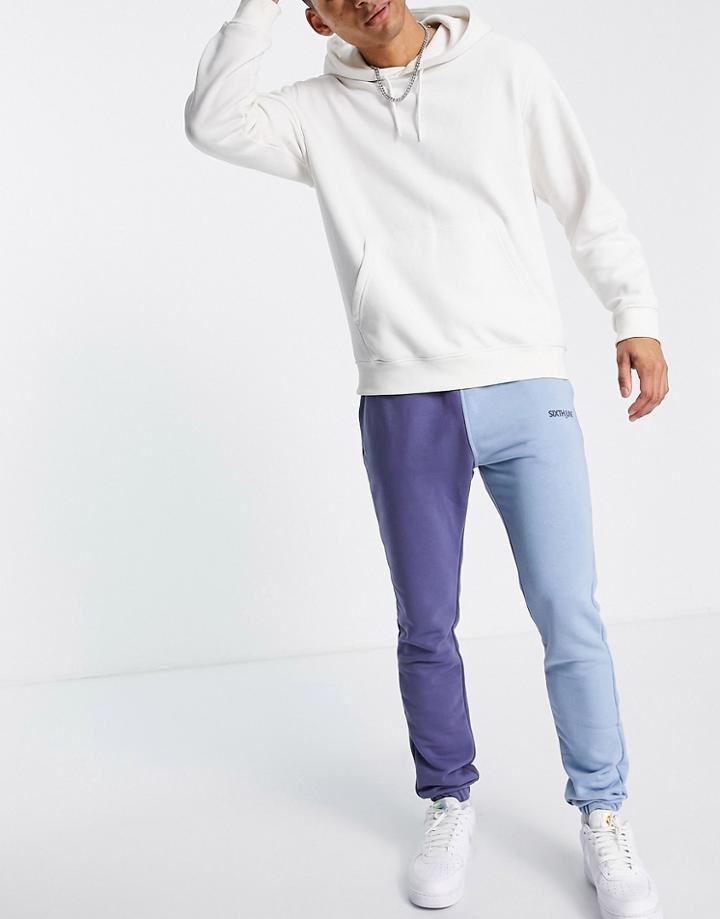Sixth June Color Block Sweatpants In Blue-blues
