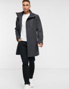Asos Design Wool Mix Overcoat With Funnel Neck In Charcoal-black