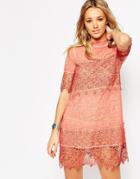 Asos Washed Swing Dress With 3d Lace - Rust