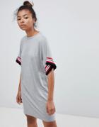 Asos Design T-shirt Dress In Gray Marl With Frill Tipped Sleeve - Gray