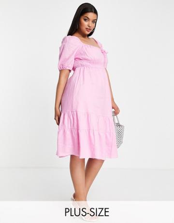 Ever New Curve Puff Sleeve Tiered Tea Dress In Pink