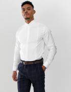 Asos Design Slim Sateen Shirt With Pleated Front Placket - White