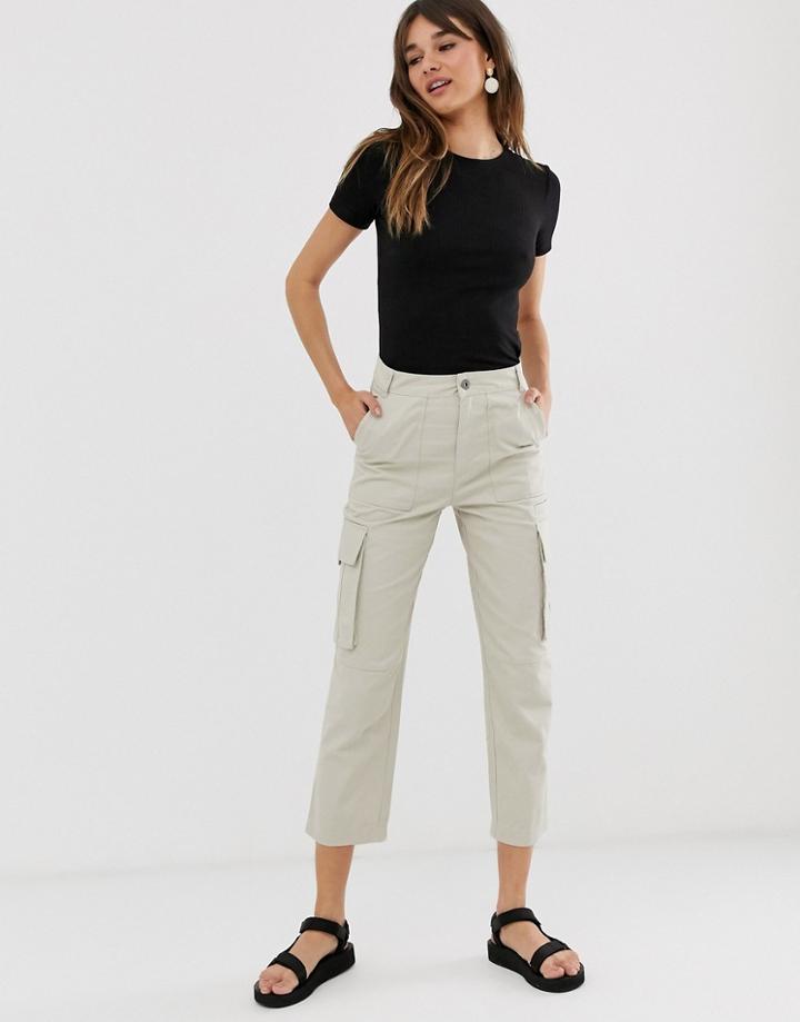 Monki Peg Cargo Pants In Ecru-beige