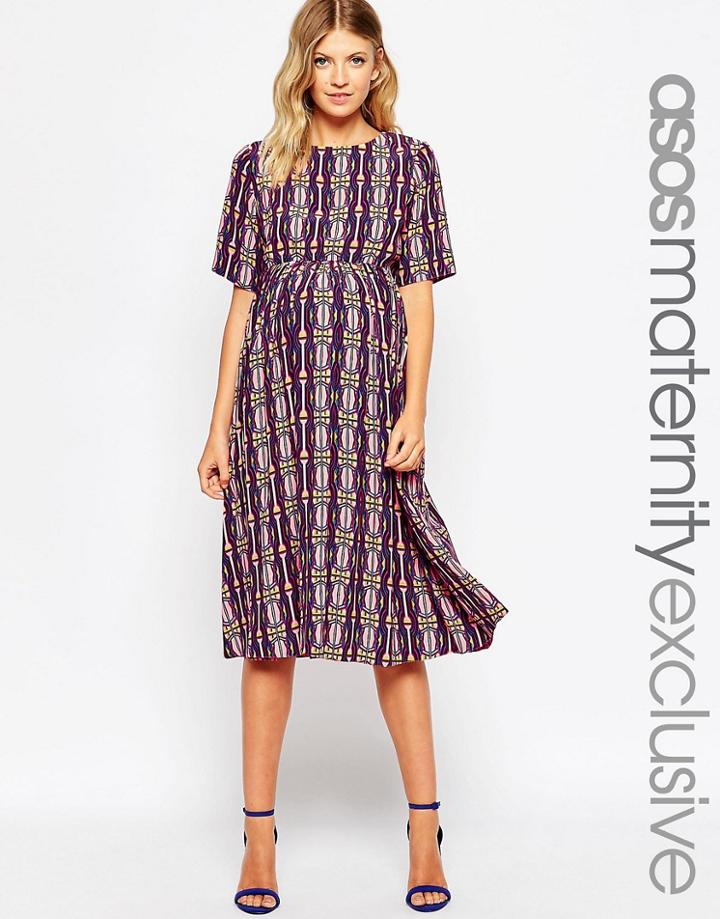 Asos Maternity Midi Skater Dress In Multi Print - Multi