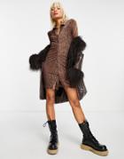 Daisy Street Slinky Mini Body-conscious Shirt Dress In Glitter Stripe-brown