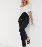 Asos Design Maternity High-rise Stretch 'slim' Straight-leg Jeans In Washed Black With Over-the-bump Band