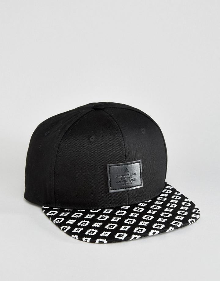 Asos Snapback Cap With Geo-tribal Printed Peak - Black