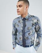 Selected Homme Smart Shirt With All Over Print In Slim Fit - Blue