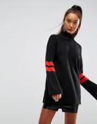 Asos Tunic Sweater With Contrast Sports Stripe - Black