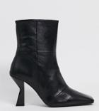 Asos Design Wide Fit Elodie Premium Leather Square Toe Heeled Boots In Black