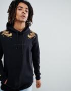 Criminal Damage Hoodie In Black With Baroque Print - Black