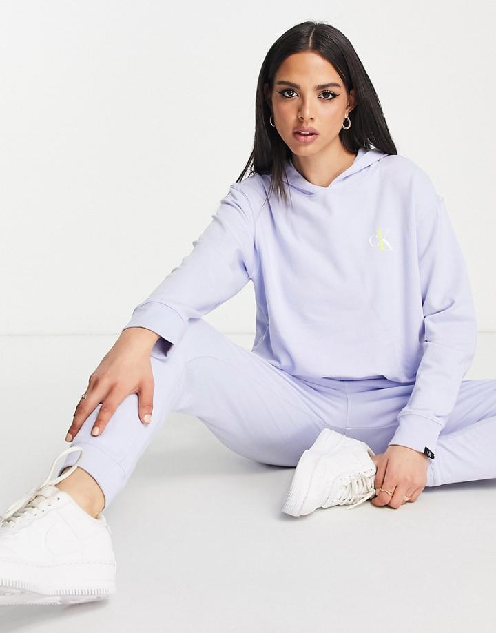 Calvin Klein Ck One Lounge Drawstring Hem Logo Hoodie In Blue