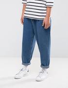 Asos Oversized Jeans In Mid Wash Blue - Blue