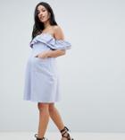 Asos Design Maternity Ruffle Off Shoulder Mini Sundress - Blue
