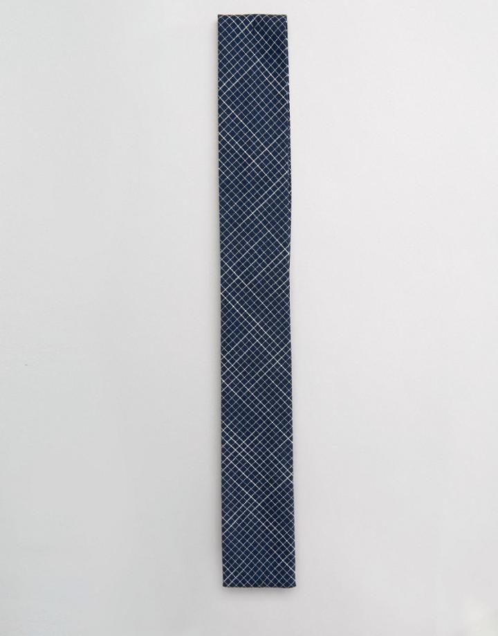 Noak Square Tie In Grid Print - Navy