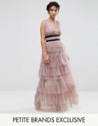 True Decadence Petite Ruffle Skirt Maxi Dress With Contrast Detail - Purple