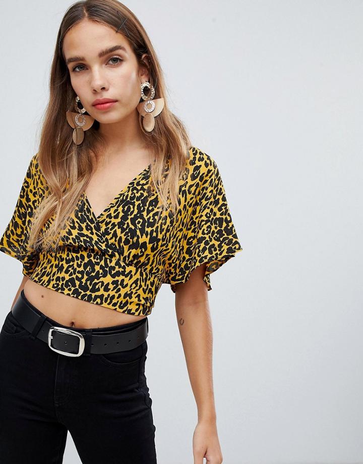 New Look Animal Print Wrap Blouse - Yellow