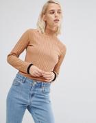 Asos Turtleneck With Contrast Trim - Stone