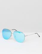 Jeepers Peepers Aviator Sunglasses With Blue Lens - Silver