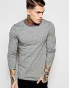 Asos Twisted Yarn Muscle Long Sleeve T-shirt With Contrast Neck Trim - Gray