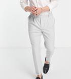 New Look Tapered Smart Linen Pants With Pleat In Light Gray